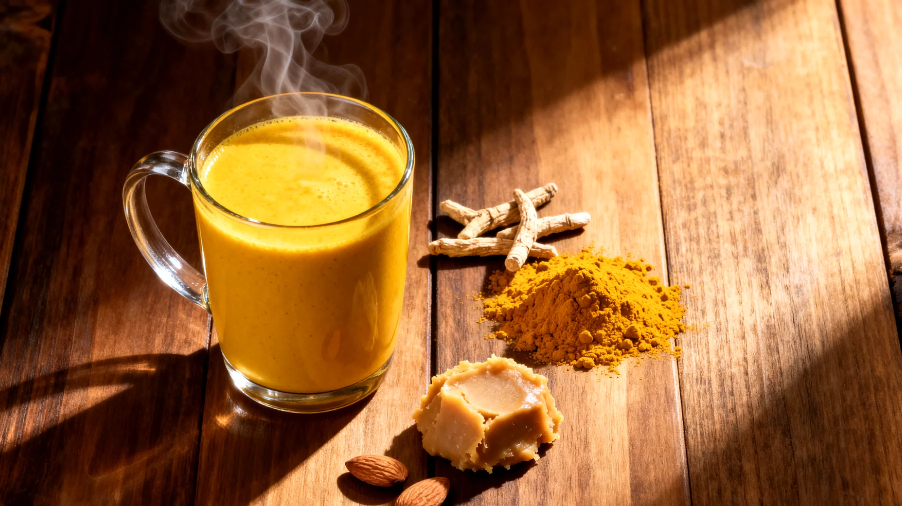 Goldene Milch mit Ashwagandha und Mandelpaste (Haldi Doodh)"