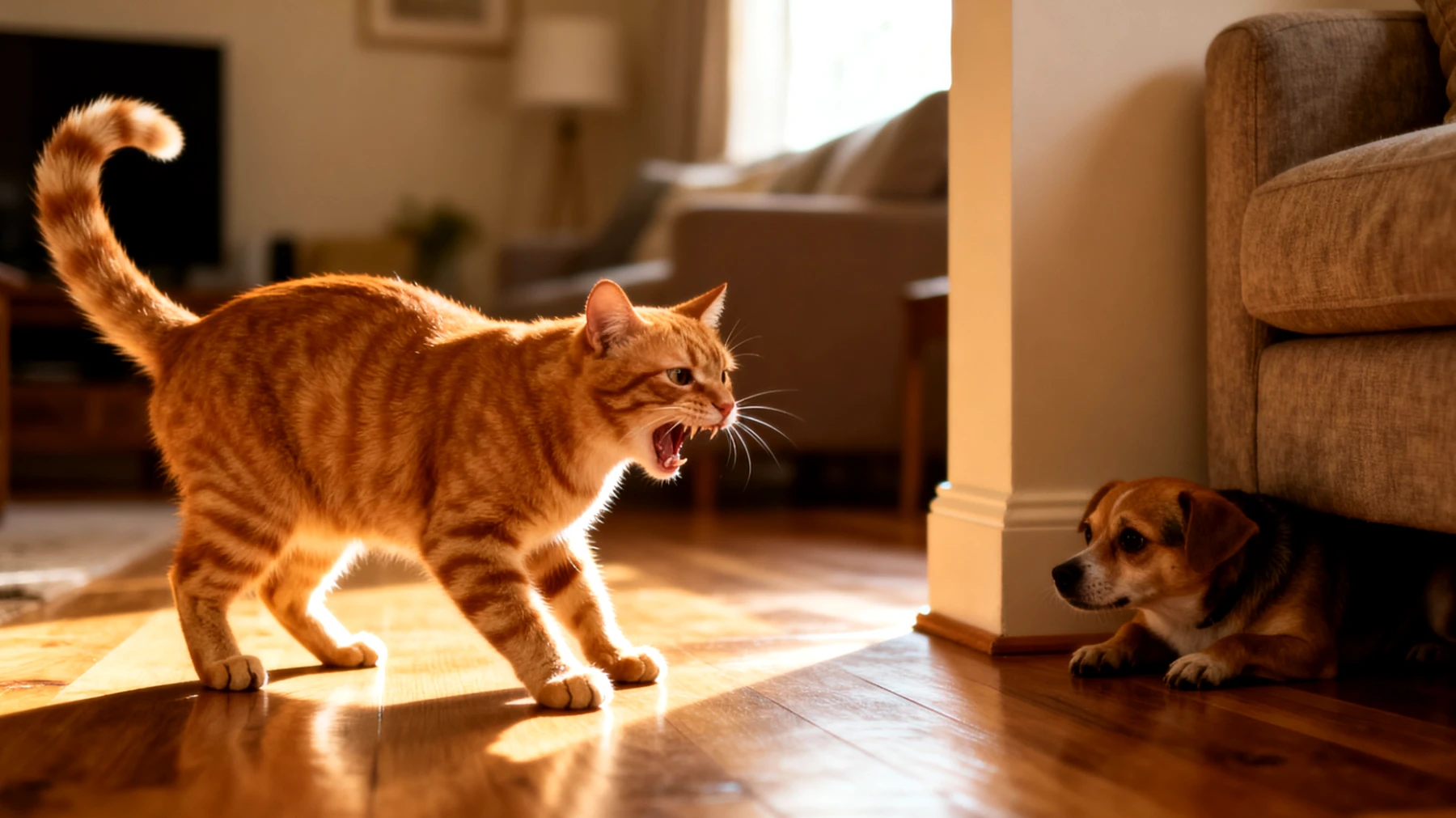 Katzen zeigen oft territoriales oder aggressives Verhalten gegenüber anderen Haustieren im Haushalt, was zu Konflikten, Stress und Schwierigkeiten bei der friedlichen Koexistenz führt"