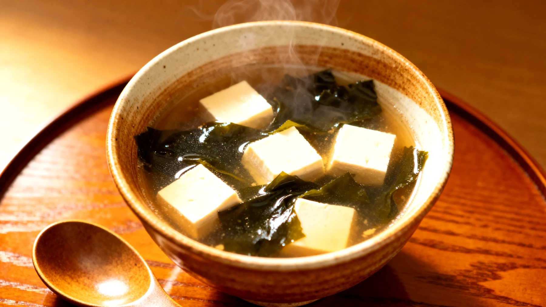 Miso-Suppe mit Wakame-Algen und Seidentofu"
