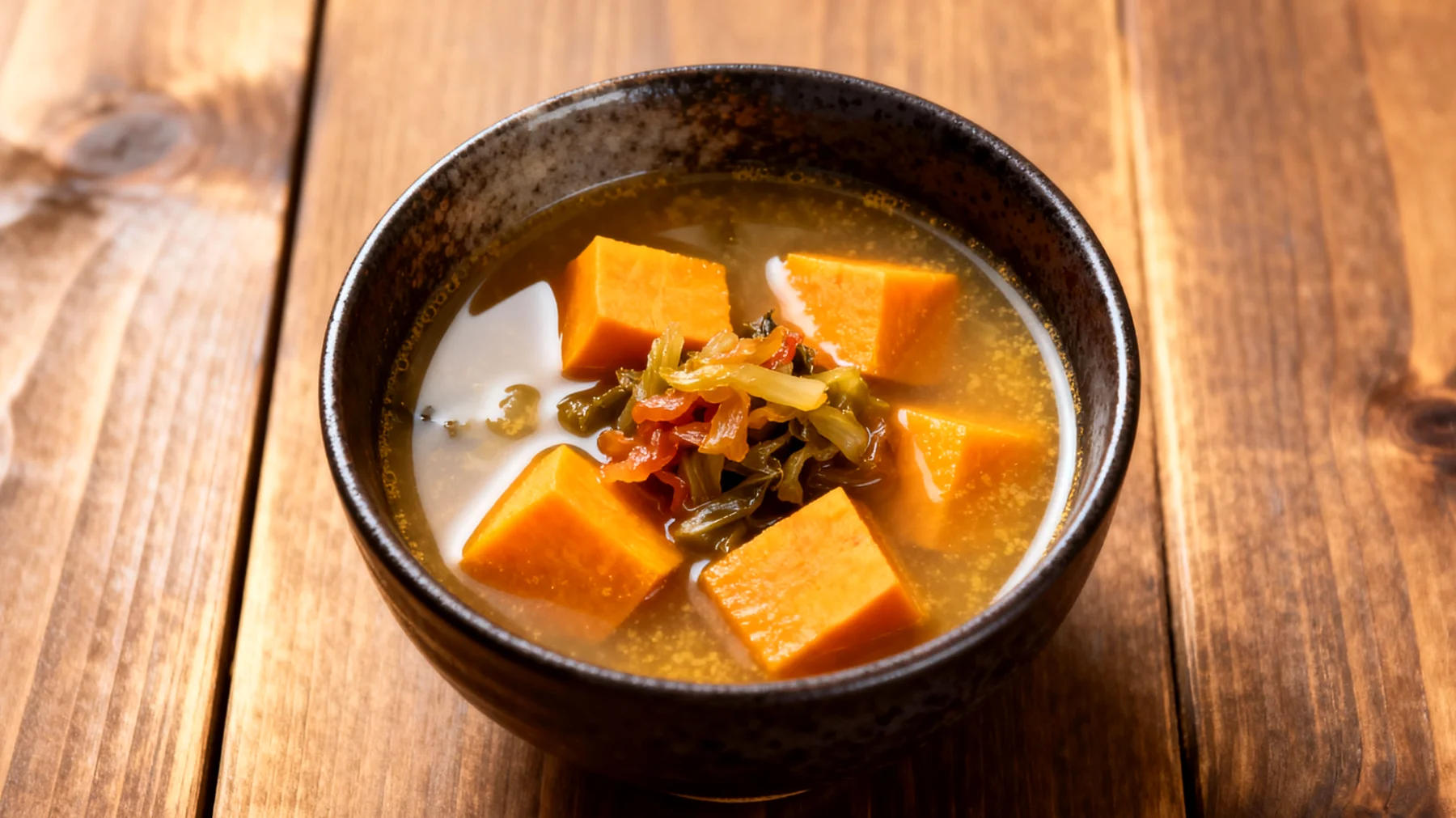 Miso-Suppe mit fermentiertem Gemüse und Süßkartoffel"