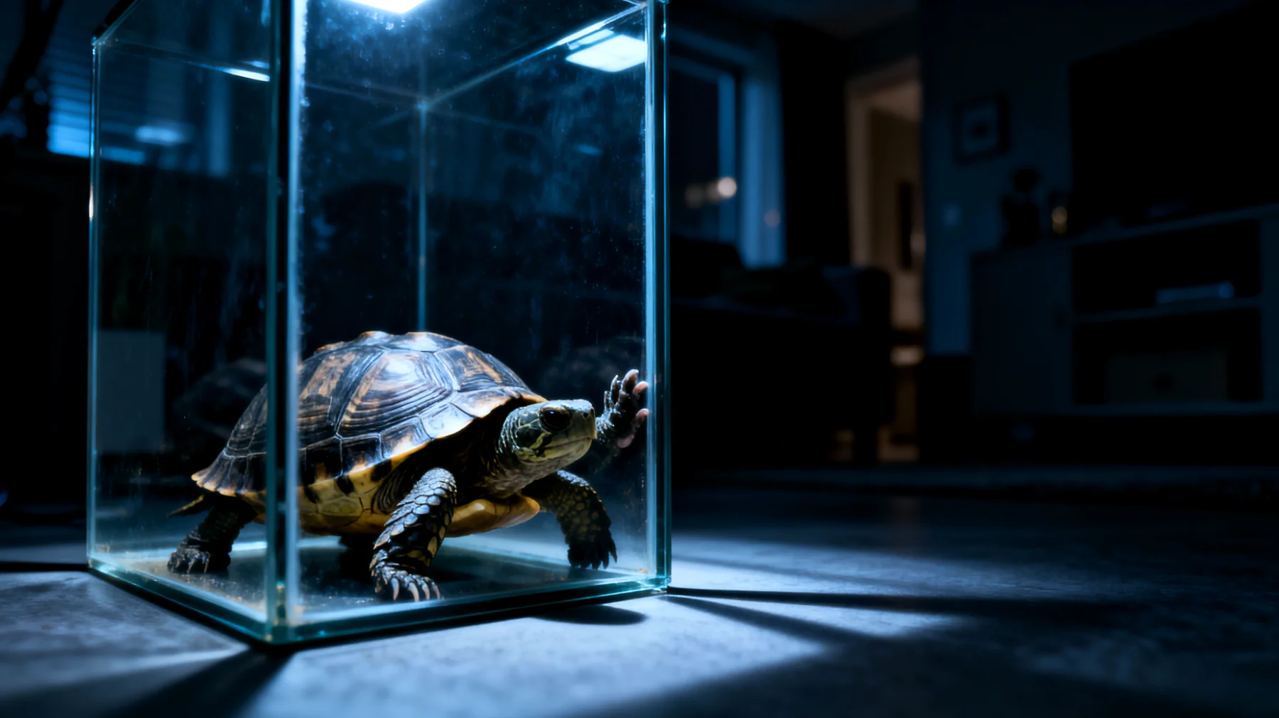 Schildkröten in Wohnungshaltung leiden häufig unter Stress durch unzureichende Raumgröße, fehlende natürliche Lichtverhältnisse und Mangel an artgerechten Rückzugsmöglichkeiten, was zu Verhaltensstörungen und gesundheitlichen Problemen führt"