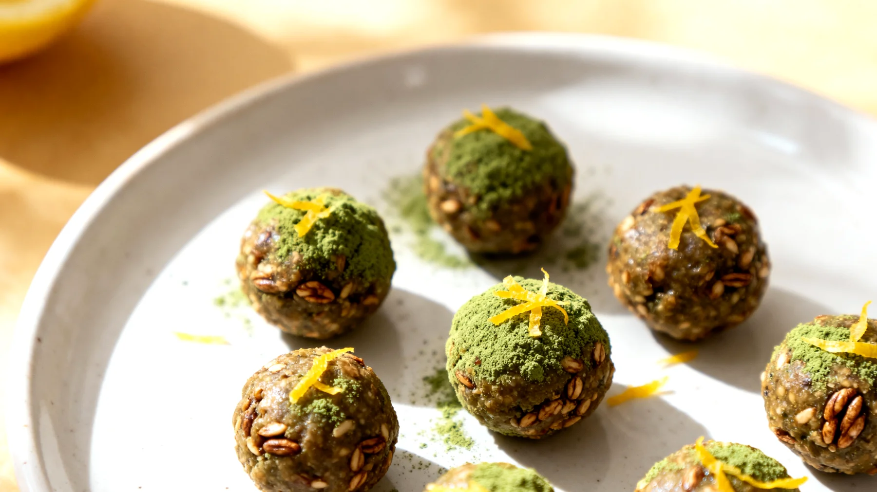 Tigernuss-Kugeln mit Spirulina und Zitrone"