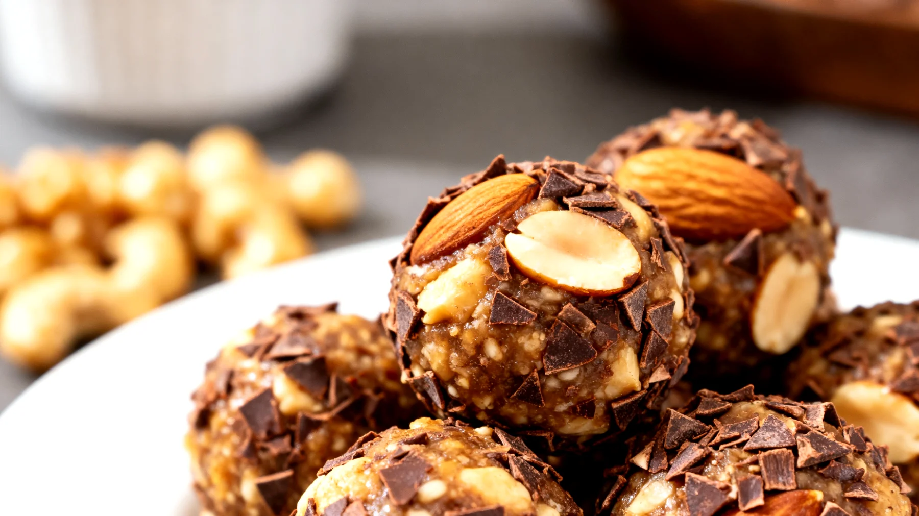 Tigernuss-Mandel-Bällchen mit Kakao-Nibs"