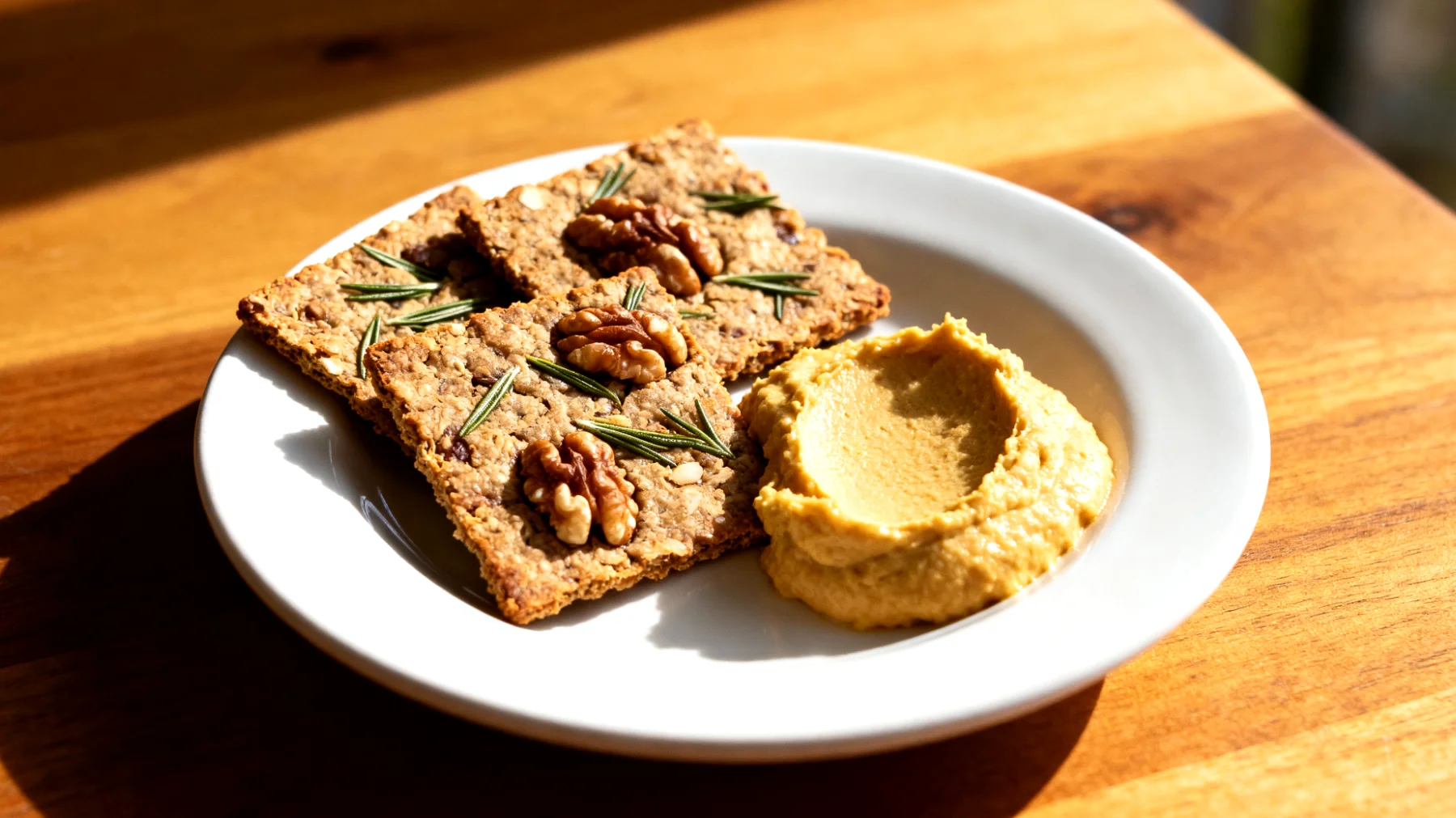 Walnuss-Rosmarin-Cracker mit Kichererbsenaufstrich"