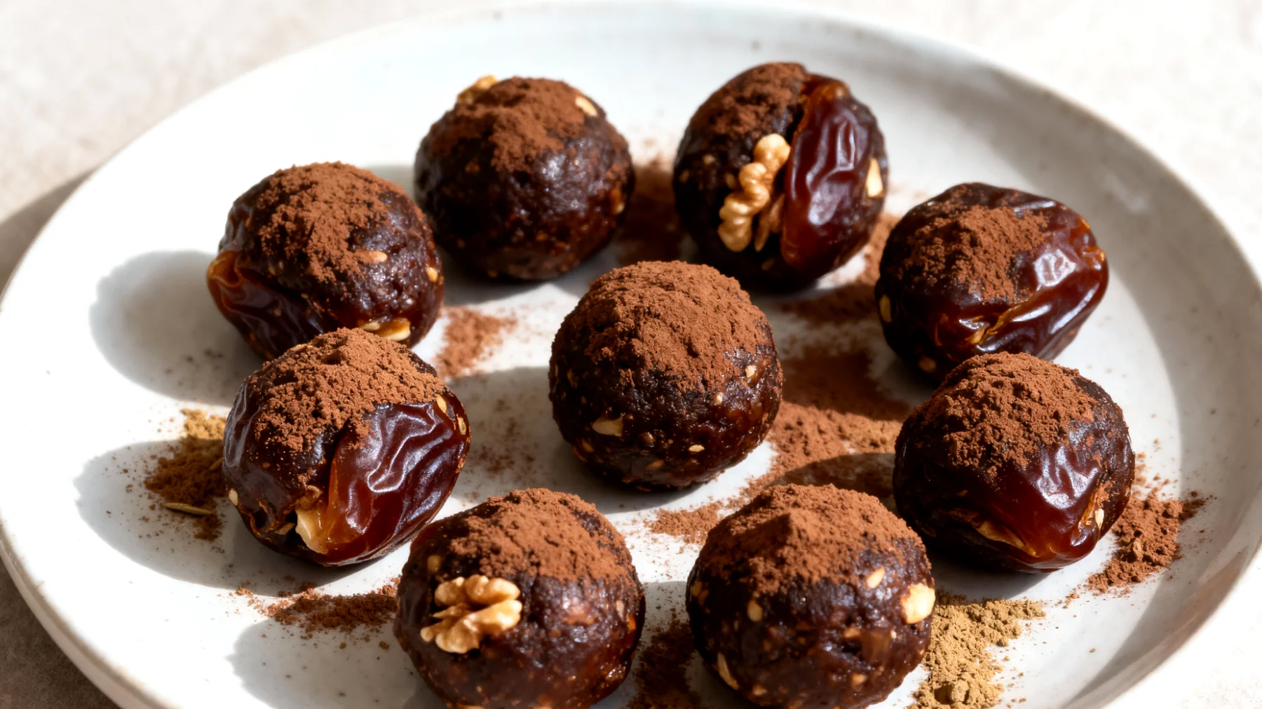 Ashwagandha-Dattel-Energiebällchen mit Walnüssen und Kakao"