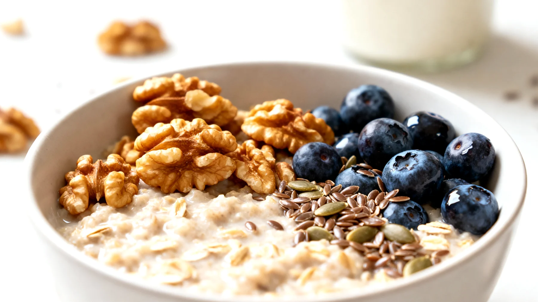 Hafer-Porridge mit Walnüssen, Leinsamen und Heidelbeeren"